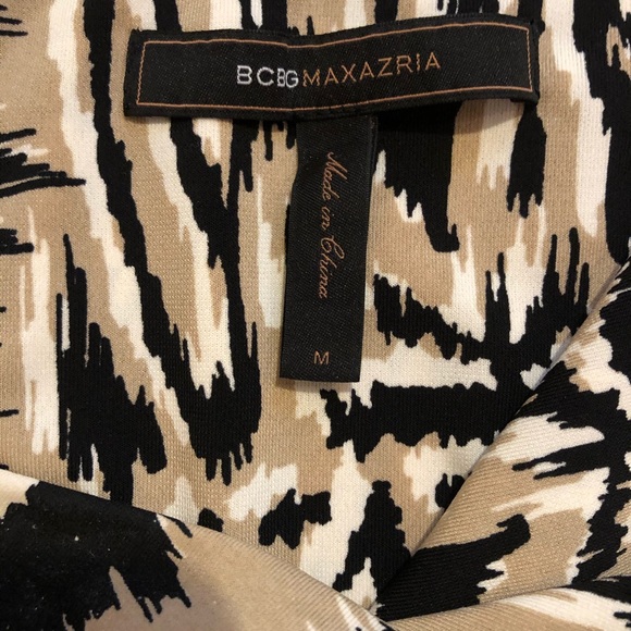 BCBG Maxaxria Off the Shoulder Black and Tan Dress - Picture 3 of 6